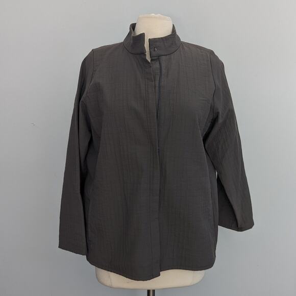 Eileen Fisher Dark Grey Jacket Medium Nylon Viscose Cotton Blend J33 - Picture 1 of 7